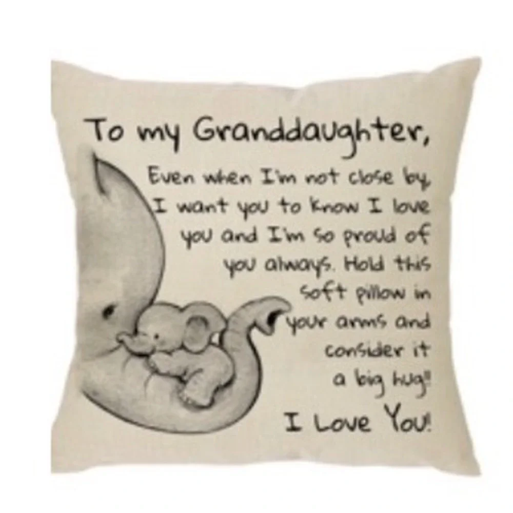 To My Granddaughter Elephant Throw Pillow Cover Cream Linen‎ 17.5x17.5 Square